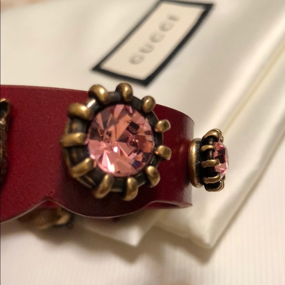 NEW Gucci Red Leather Tiger Head Buckle Bracelet - Picture 7 of 8